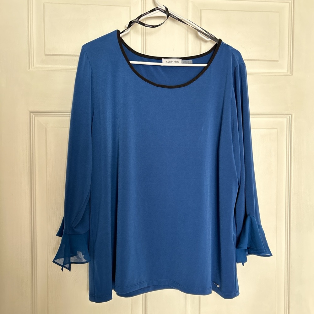 Calvin Klein Women's Royal Blue Blouse with Black Trim